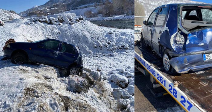 Buz pistine dönen Karlıova yolunda kazalar