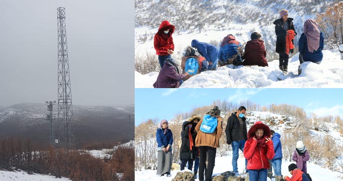 İnternet çekmeyince öğrenciler dağda ders çalışıyor